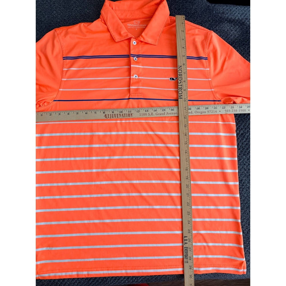 Vineyard Vines Polo Mens L Orange Performance Striped Preppy Coastal Golf Shirt - Picture 3 of 8